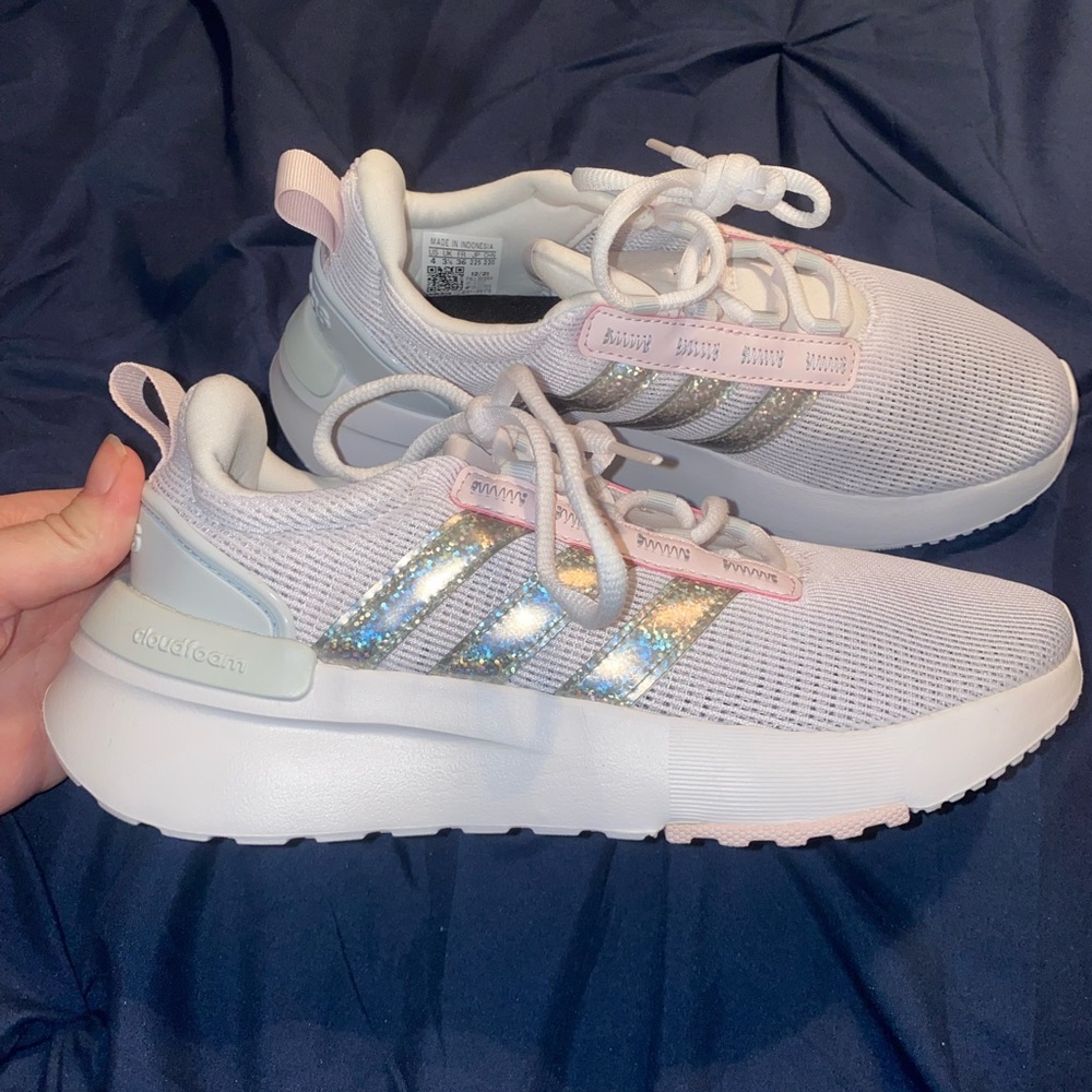 Adidas Cloudfoams. Kids size 4, fit like women’s 6. Brand new, never worn